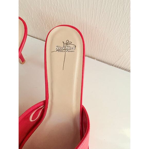Bisou Bisou Michele Bohbot Red Mules Heels Gold Chain Slide Sandals Size 10 - Picture 6 of 7
